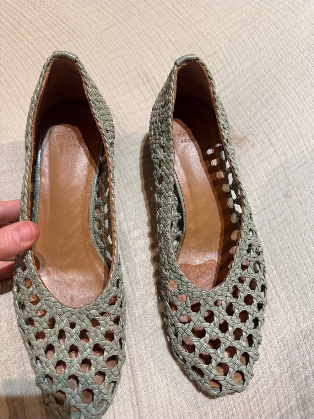 Sezane Woven Laura Court Block Heel Pumps in Sage Green - Picture 13 of 17